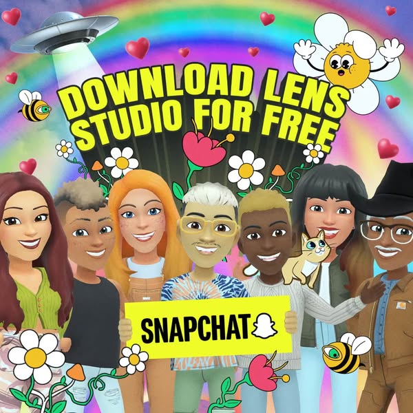 This image ad promotes Snapchat's Lens Studio, inviting users to download it for free. The ad features Bitmoji avata