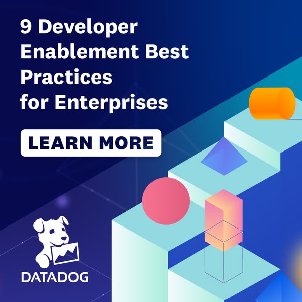 This ad promotes Datadog's 9 developer enablement best practices for enterprises. The ad uses a geometric design wit