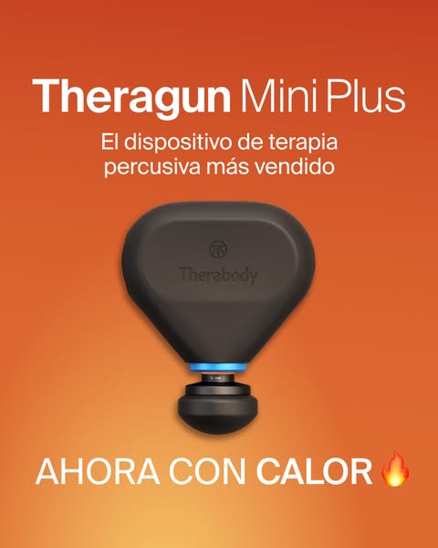 This ad showcases the Theragun Mini Plus, highlighting its key features and benefits, particularly the inclusion of heat