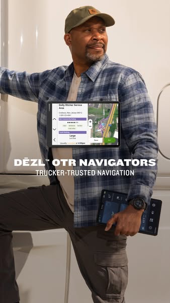 This ad showcases the dēzl™ OTR navigators, emphasizing their trucker-trusted navigation capabilities. It features a tru