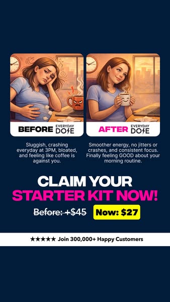 This ad features a split screen of a woman looking tired and bloated before taking the product, and then energized and r