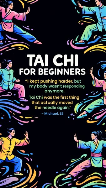 This image ad promotes Tai Chi for beginners and uses a testimonial from Michael, age 53. The ad emphasizes that Tai Chi