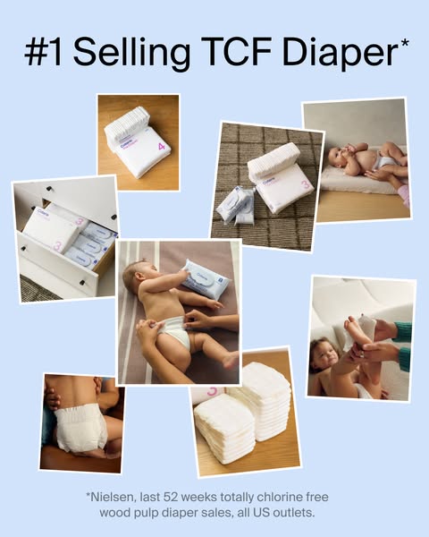 A collage-style ad showcasing Coterie diapers and wipes. The ad highlights that Coterie is the #1 selling TCF (Totally C