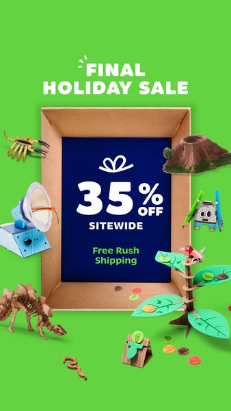 This image ad promotes a final holiday sale with 35% off sitewide and free rush shipping. The ad features a variety of t