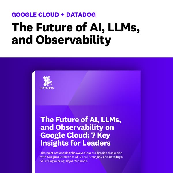 This ad promotes a fireside discussion between Google's Director of AI, Dr. Ali Arsanjani, and Datadog's VP of E