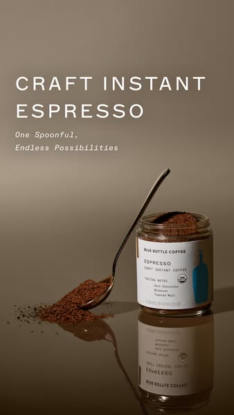 This ad features Blue Bottle Coffee's craft instant espresso. It highlights the ease of use and endless possibilitie