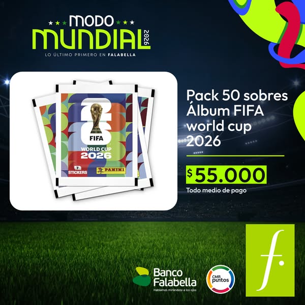 This ad promotes the FIFA World Cup 2026 sticker album pack. The ad features the album and a pack of 50 stickers with an