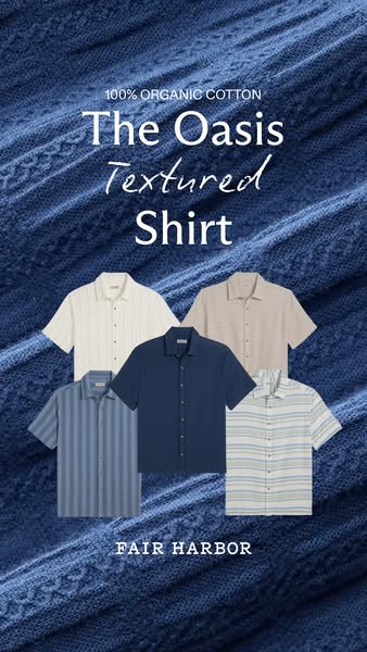 This image ad showcases Fair Harbor's Oasis Textured Shirt in a visually appealing format. The ad emphasizes the shi