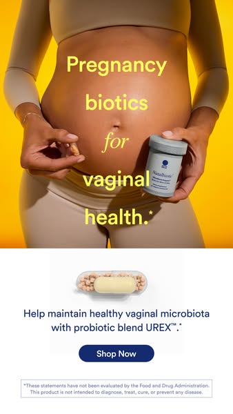 Image ad for Natalist pregnancy biotics shows a pregnant woman's midsection and emphasizes the product's benefit