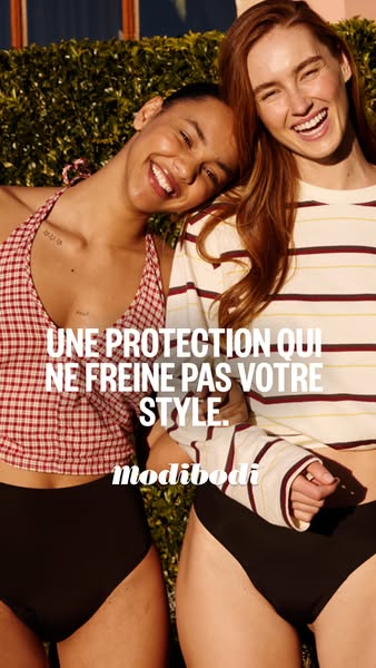 The ad features two women, close friends, modeling period underwear. The ad's message focuses on providing protectio