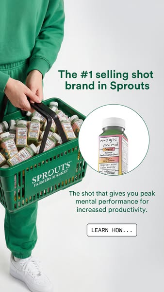 This ad for Magic Mind is promoting their Mental Performance Shot that can be found at Sprouts. The ad features someone 