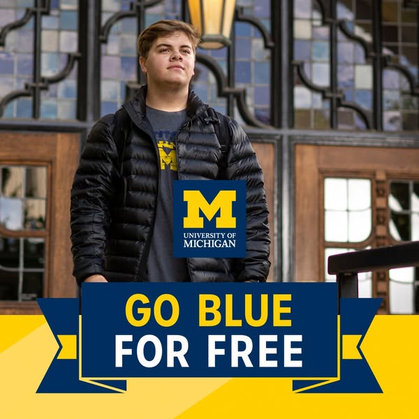 This ad promotes the University of Michigan and asks people to support the university.