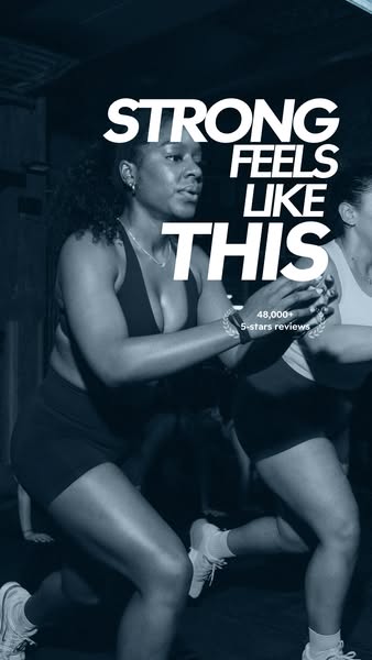 This image ad promotes a fitness brand, emphasizing the feeling of strength and empowerment through exercise. It uses a 