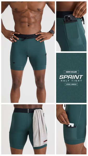This ad promotes the brand's running shorts. It highlights a new color, along with functional features such as pocke
