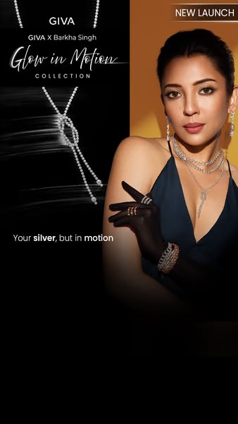 This ad showcases GIVA's Glow in Motion collection, featuring Barkha Singh. It highlights the collection's moder