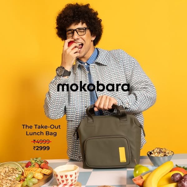 This ad showcases the Mokobara Take-Out Lunch Bag and its reduced price, implying that it is a stylish, portable, and he