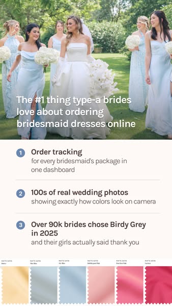 This ad presents Birdy Grey as the #1 choice for type-A brides who want to order bridesmaid dresses online. It emphasize
