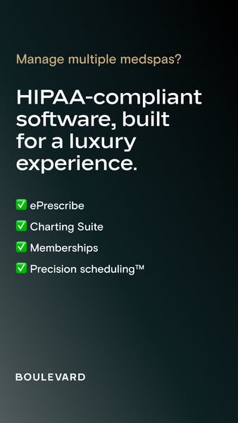 This ad promotes Boulevard, a HIPAA-compliant software designed for luxury medspas. The ad highlights key features such 