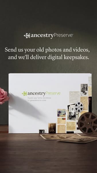This ad for Ancestry Preserve shows a white box, suggesting that the customer send in photos and videos to receive digit