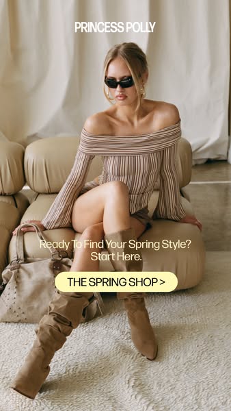 This image ad promotes Princess Polly's spring collection with a focus on seasonal style and a direct call to shop. 