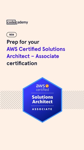 This ad promotes Codecademy's AWS Certified Solutions Architect - Associate certification prep course. The ad featur