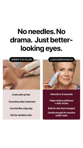 This ad compares traditional under-eye filler treatments with the advertised product. The ad points out the negative asp