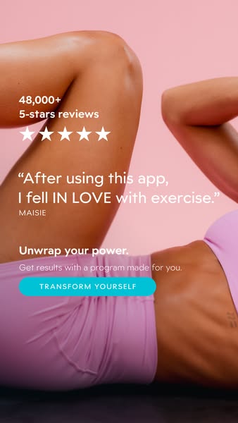 This ad features a testimonial from a user who loves the exercise app. The ad highlights the positive impact the app has