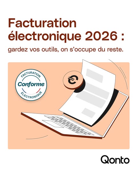 This ad promotes Qonto's electronic invoicing services in anticipation of the 2026 mandate. It uses a simple graphic