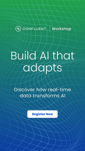 This ad promotes a Confluent workshop focused on building AI that adapts, highlighting the transformative power of real-