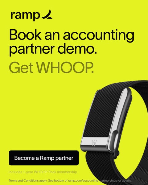 The ad promotes Ramp's partnership program for accounting professionals. It entices potential partners by offering a