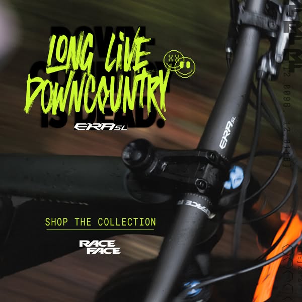 This Race Face image ad features a close up of the ERA SL bike component, highlighting its durability and stylish design