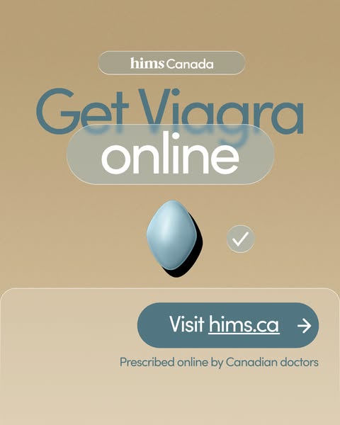 This ad for hims Canada highlights the brand offering Viagra online through Canadian doctors.