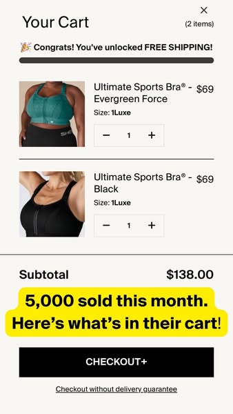 This ad displays an online cart summary with a 'what's in their cart' message, social proof of prior orders,