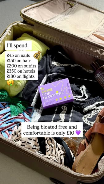 This ad emphasizes the cost of feeling bloated while traveling, suggesting that Wild Dose's A Dose For Bloating prod