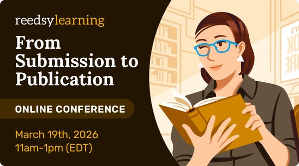 This ad promotes an online conference focused on the book publishing process, from submission to publication. It feature