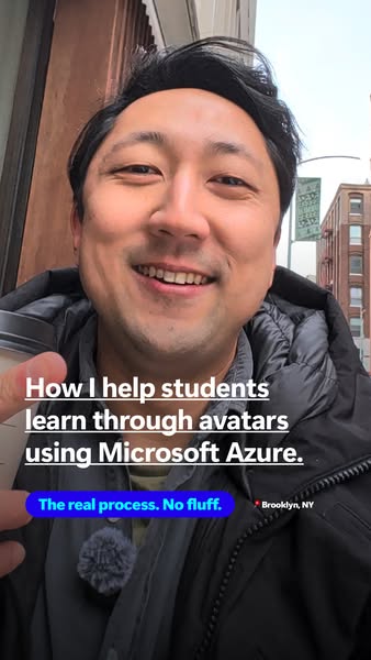 A first-person point of view of a man speaking about how he helps students learn using Microsoft Azure. He clarifies it&