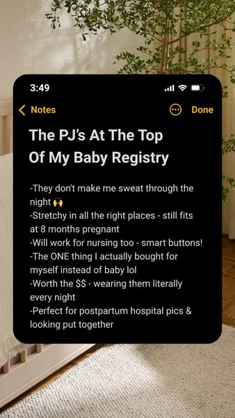 This ad promotes pajamas that are ideal for pregnancy, nursing, and postpartum wear. The ad takes the form of a screensh