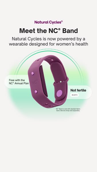 This ad introduces Natural Cycles' new wearable NC° Band designed for women's health. The band is free with the 
