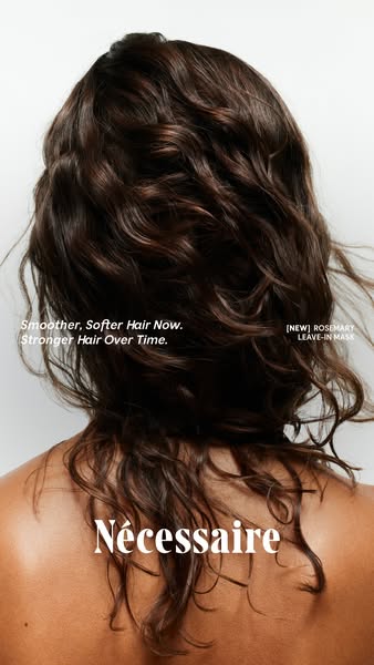This ad features a woman's hair and back with the brand and product name displayed, along with the value proposition
