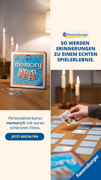 This image ad for Ravensburger promotes their personalized memory game, highlighting the ability to create a unique and 
