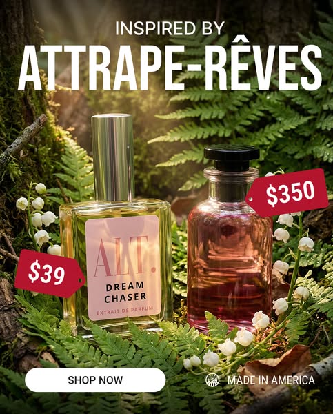 This ad compares the cost of a perfume by ALT. Fragrances to a perfume by another brand.