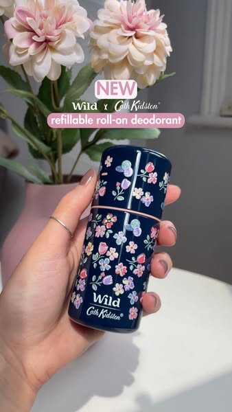 This ad showcases the Wild x Cath Kidston refillable roll-on deodorant. The ad emphasizes the newness of the product and