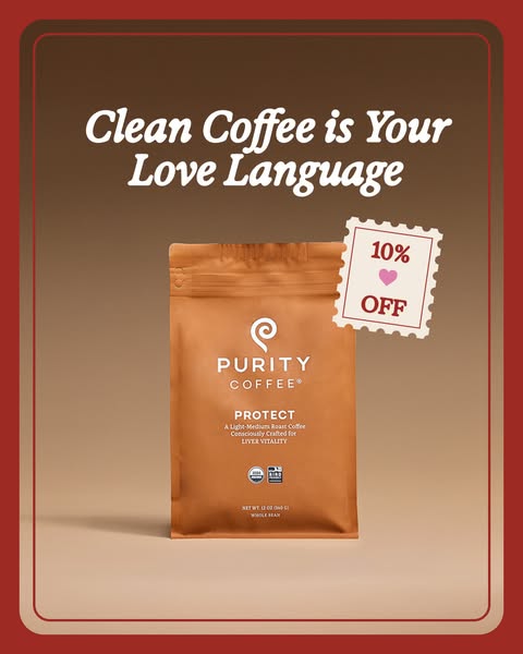 An ad for Purity Coffee presents a bag of the brand's 'Protect' roast, emphasizing its clean and consciously
