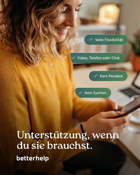 This ad for BetterHelp highlights the flexibility and convenience of online therapy. It features a woman using her phone
