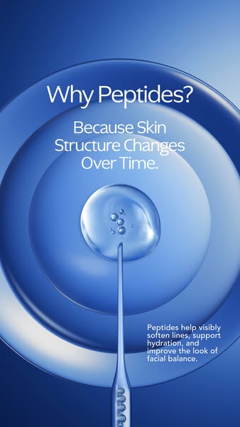 This ad uses a clean, visually-driven approach to educate viewers on the benefits of peptides for skin health. It highli