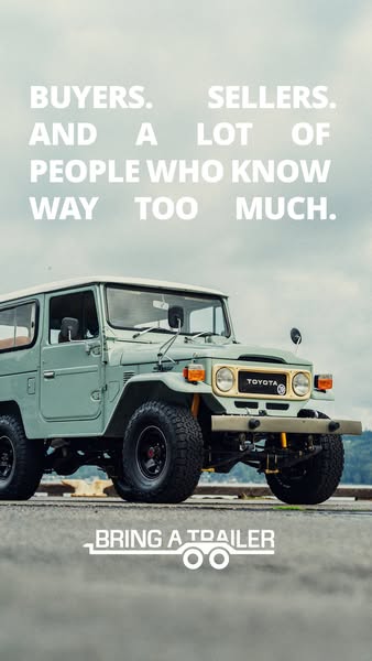 This image ad for Bring a Trailer features a vintage Toyota Land Cruiser and copy that speaks to car enthusiasts.