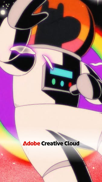 This ad features an animated astronaut character and promotes Adobe Creative Cloud.