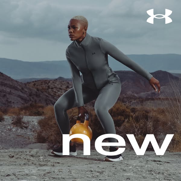 This ad showcases Under Armour's athletic apparel for women by showing a woman working out outdoors in the apparel.