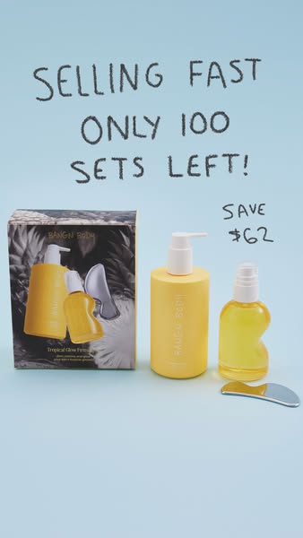 This ad showcases the BANGN BODY Tropical Glow Firming set and highlights that there are only 100 sets left and that you