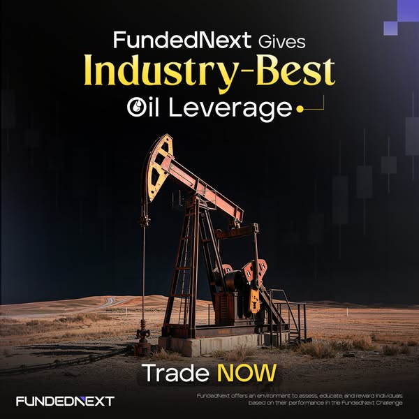 This ad for FundedNext uses a picture of an oil pump jack to promote the firm's industry-best oil leverage.